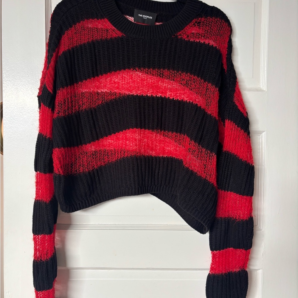 The Kooples Black and Red Striped Crew Neck Sweater